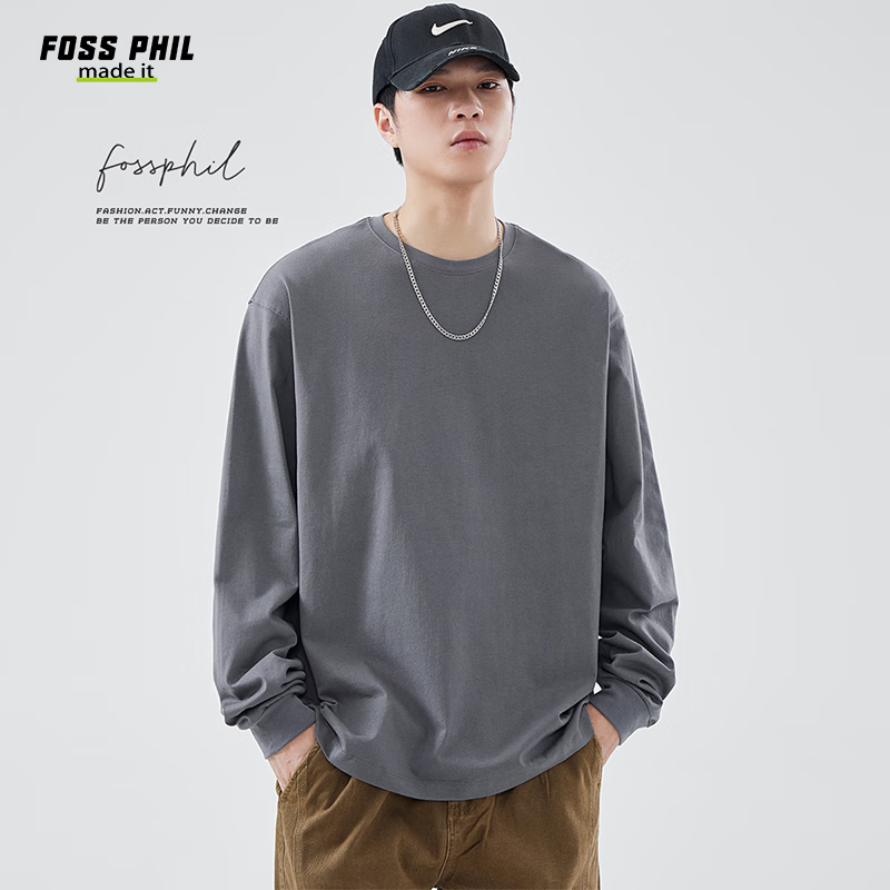 Foss Phil Men's Fashion Brand T-shirt Spring and Autumn Solid Color Cotton Long...