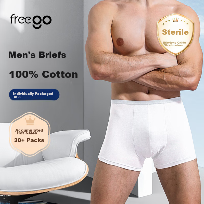 Freego Disposable Men's Boxer Briefs, Pure Cotton, Travel-Friendly, Sterilized,...