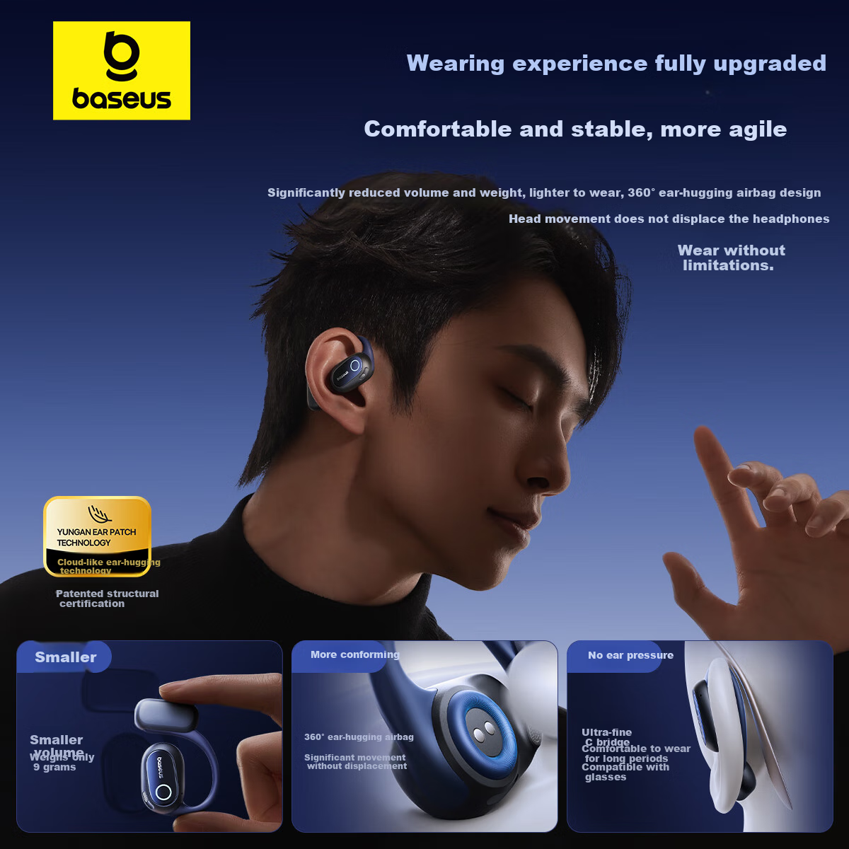 Baseus MF1 Bone Conduction Open-ear Bluetooth Earphones Non-in-ear Hanging Ear S...