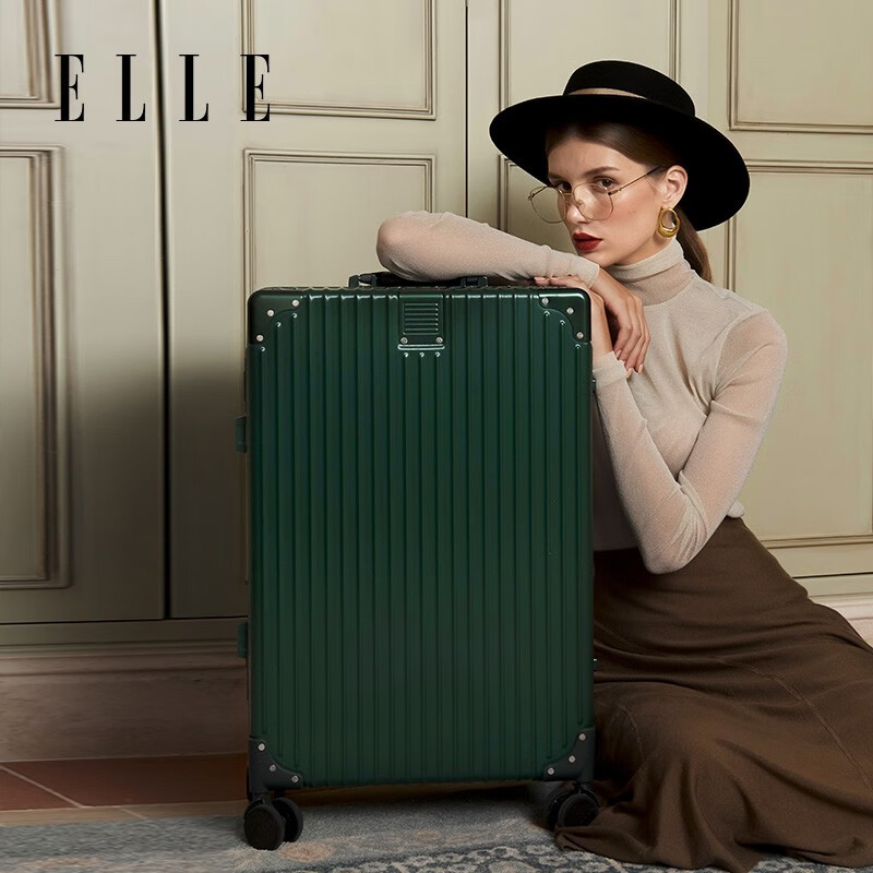 ELLE French 20-Inch Dark Green Suitcase, Women's Fashionable Trolley Case, 360-D...