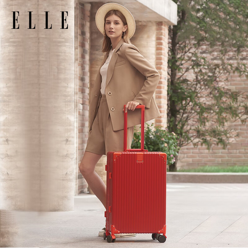 ELLE French 20-Inch Suitcase, Red Fashionable Trolley Case, Travel Luggage, Zipp...