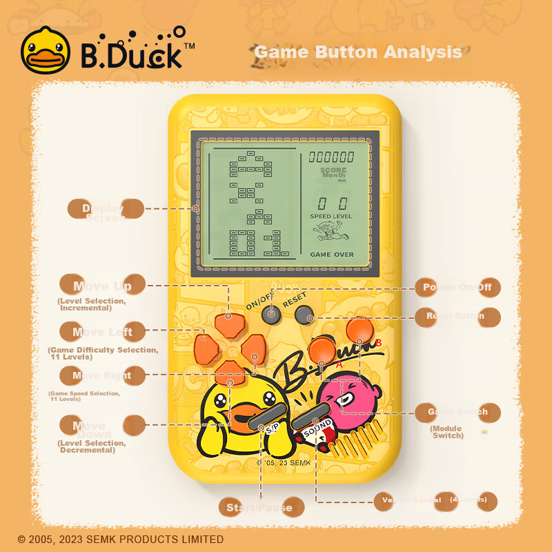 B.DUCK Handheld Game Console, Retro Game Machine, Large Screen, Educational Toy...