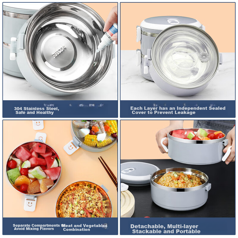 Beisesi 304 Stainless Steel Three-Layer Lunch Box, Multi-Layer Bento Box for Stu...