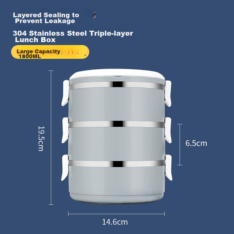 Beisesi 304 Stainless Steel Three-Layer Lunch Box, Multi-Layer Bento Box for Stu...