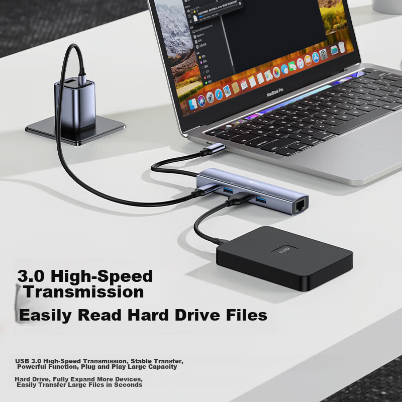 Biaze USB3.0 to Gigabit Ethernet Expansion Dock Splitter, Laptop Network Cable A...