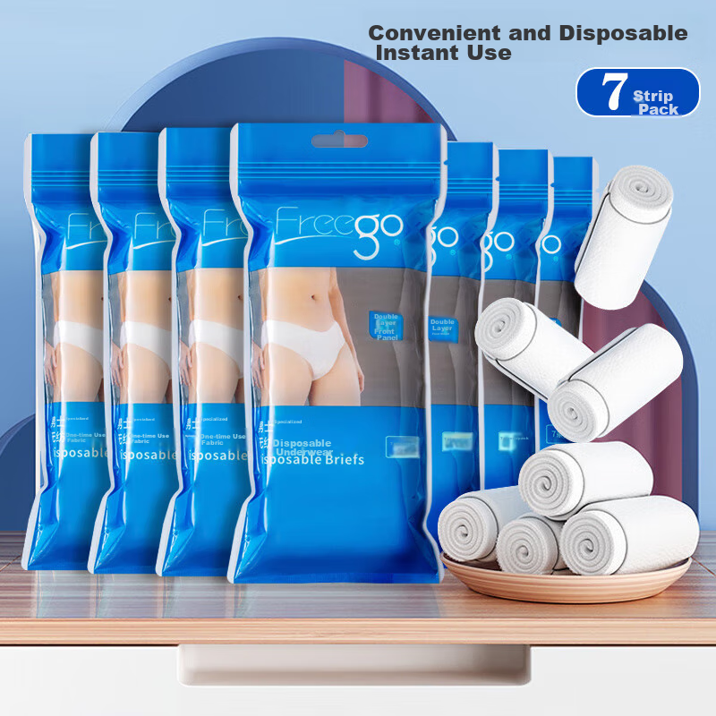 Freego Disposable Men's Underwear, Double-Layer Paper, 7 Individually Wrapped, N...