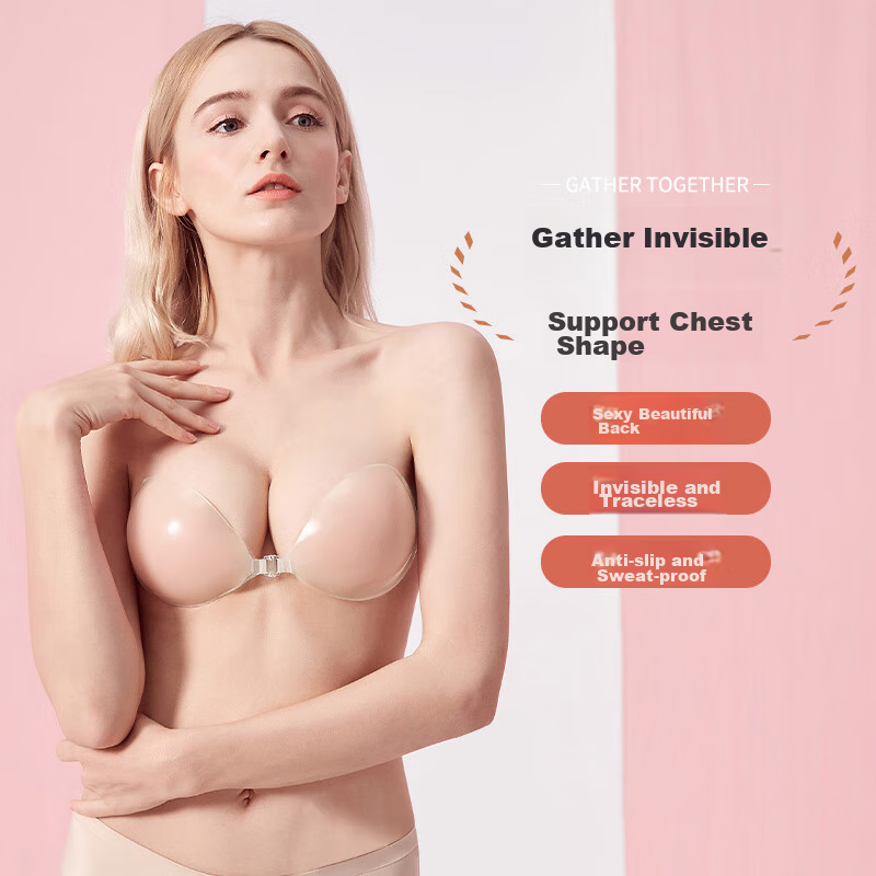 FitonTon Invisible Silicone Breast Pads, Strapless Bra for Women, Push-Up Front...