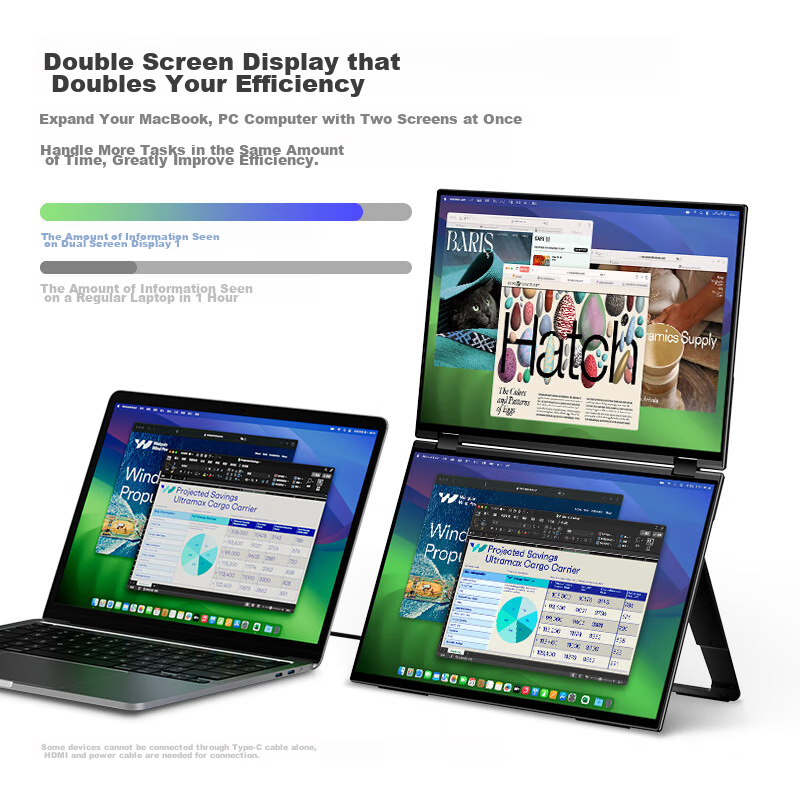 EHOMEWEI Foldable Dual-Screen Portable Monitor, 16-Inch 2.5K, Compatible with La...