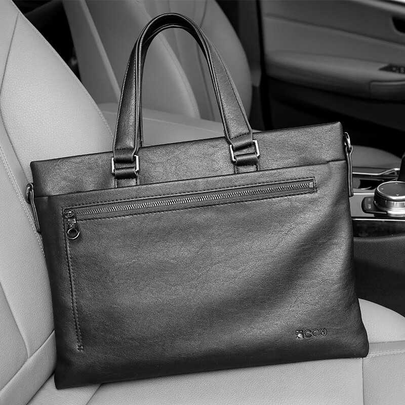 COW Men's Business Briefcase Men's Fashion Business Casual Handbag C-8616 Black