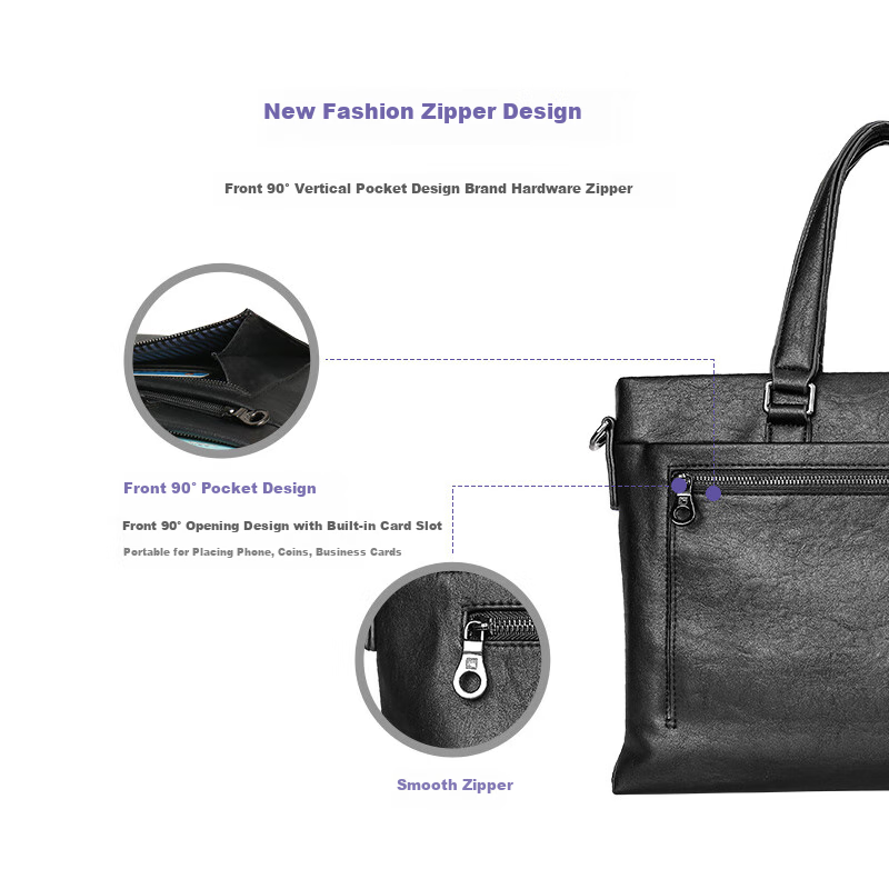 COW Men's Business Briefcase Men's Fashion Business Casual Handbag C-8616 Black