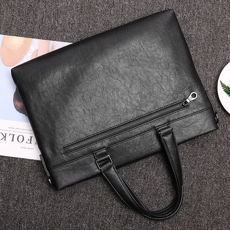 COW Men's Business Briefcase Men's Fashion Business Casual Handbag C-8616 Black