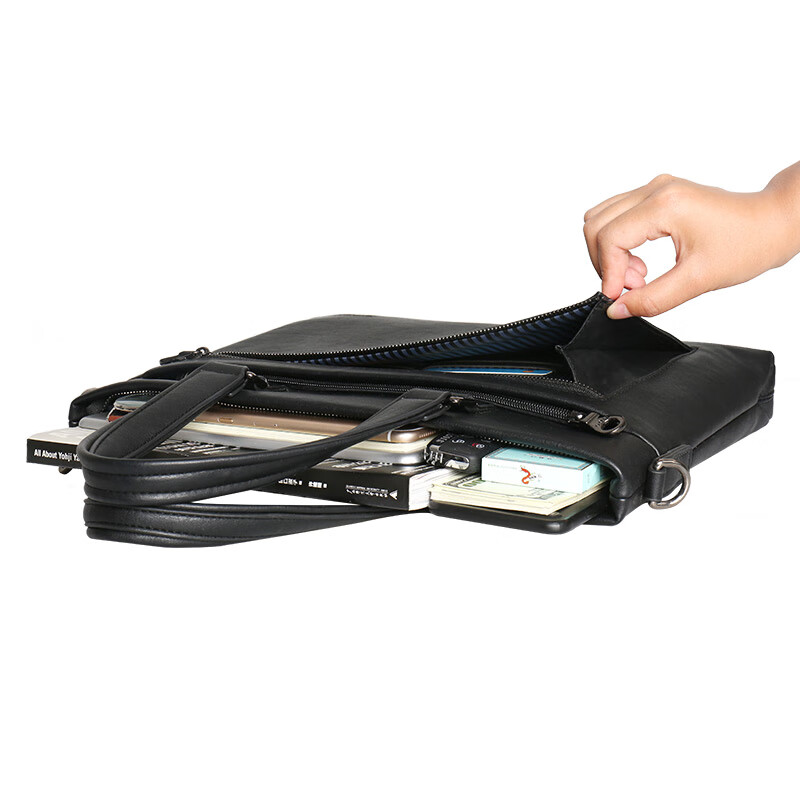 COW Men's Business Briefcase Men's Fashion Business Casual Handbag C-8616 Black