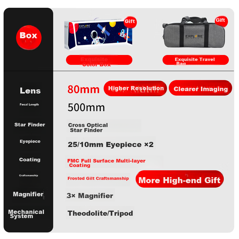 EXPLORE SCIENTIFIC 80500 Astronomical Telescope, Large Aperture, High Magnificat...