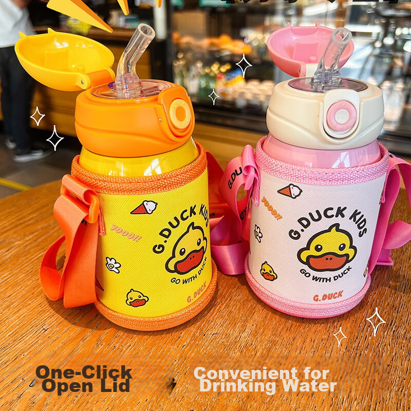 G.DUCKKIDS 450ml Cartoon Insulated Water Bottle with Pop-Up Lid for Kids, 316 St...