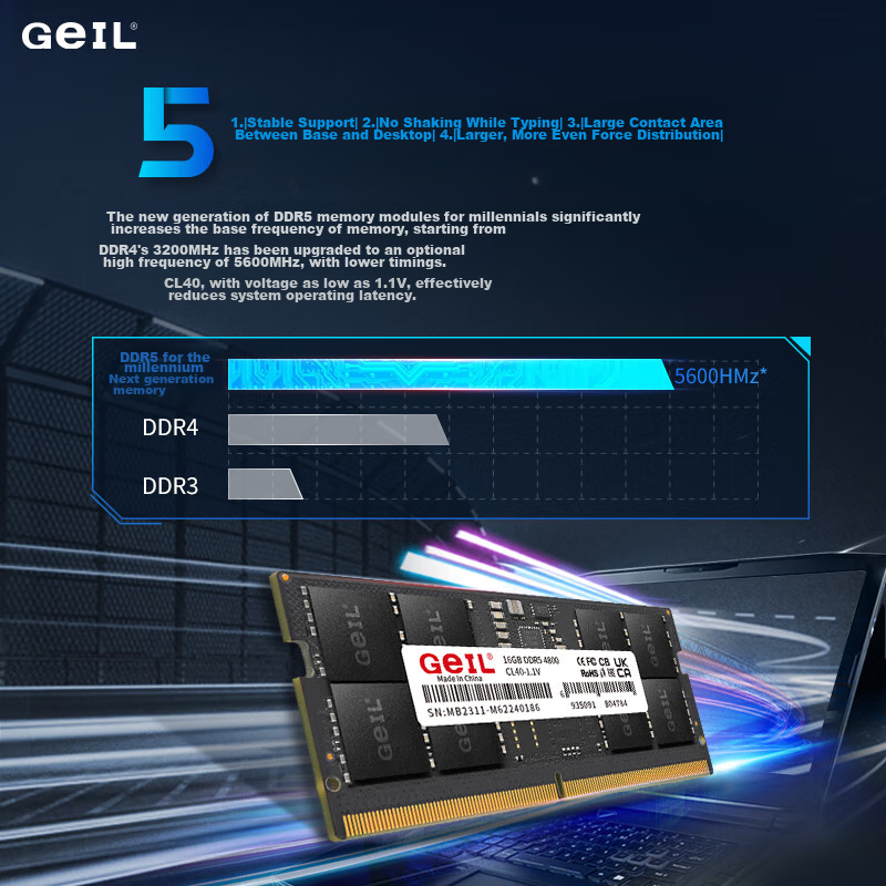 GEIL 16GB DDR5-5600 Laptop Memory Module, Millennium Series
