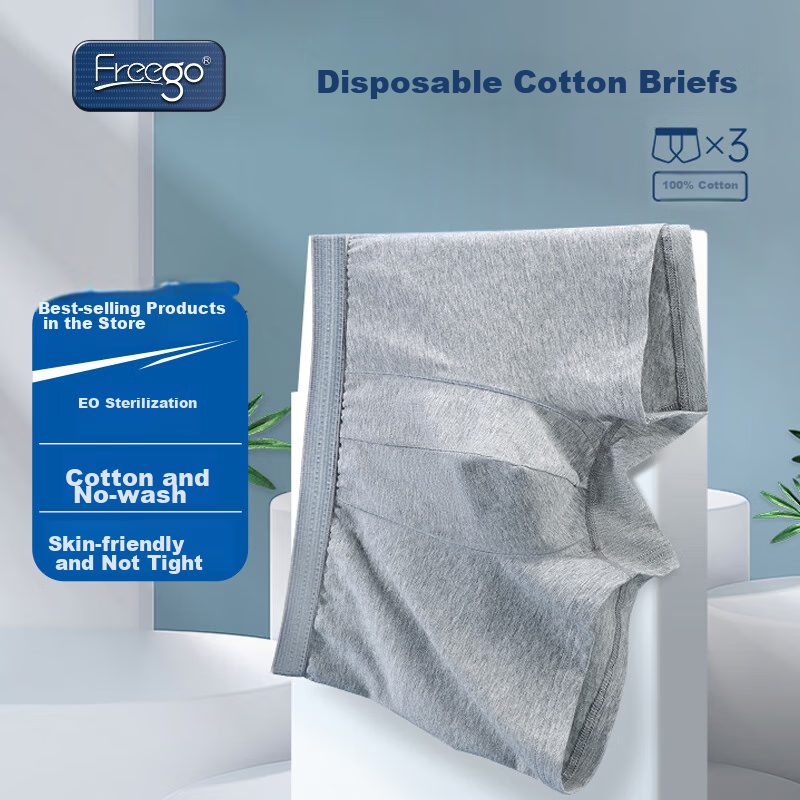 Freego Disposable Men's Boxer Briefs, 3-Pack, Pure Cotton, Travel-Friendly, Ster...