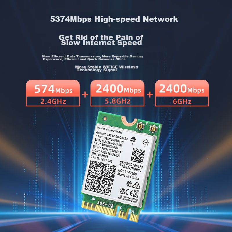 EB-LINK Intel AX210 Chip Desktop Wireless Network Card, 5,374M with External Ant...