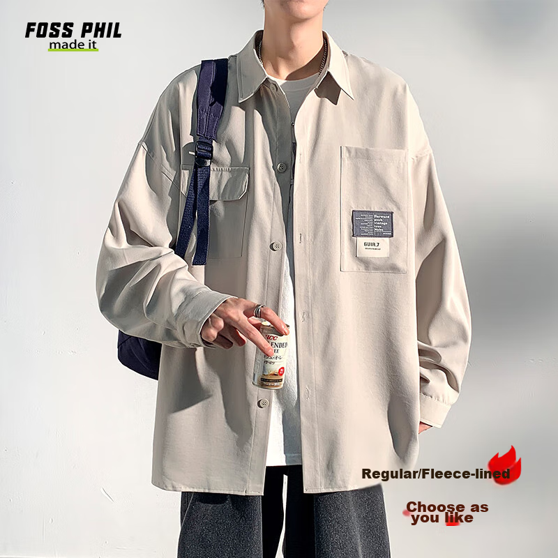 Foss Phil Hong Kong Style Long-Sleeve Shirt Jacket for Men, Spring And Autumn Ca...