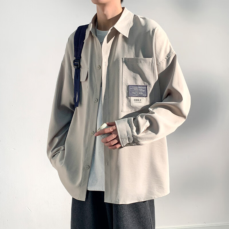 Foss Phil Hong Kong Style Long-Sleeve Shirt Jacket for Men, Spring And Autumn Ca...