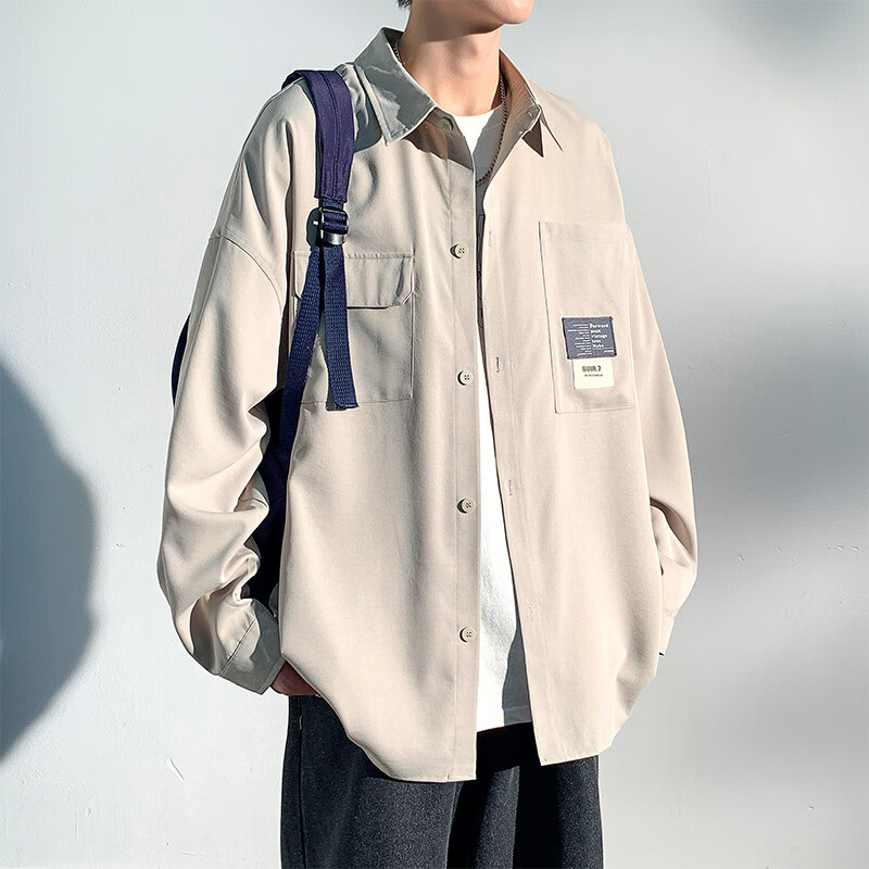 Foss Phil Hong Kong Style Long-Sleeve Shirt Jacket for Men, Spring And Autumn Ca...