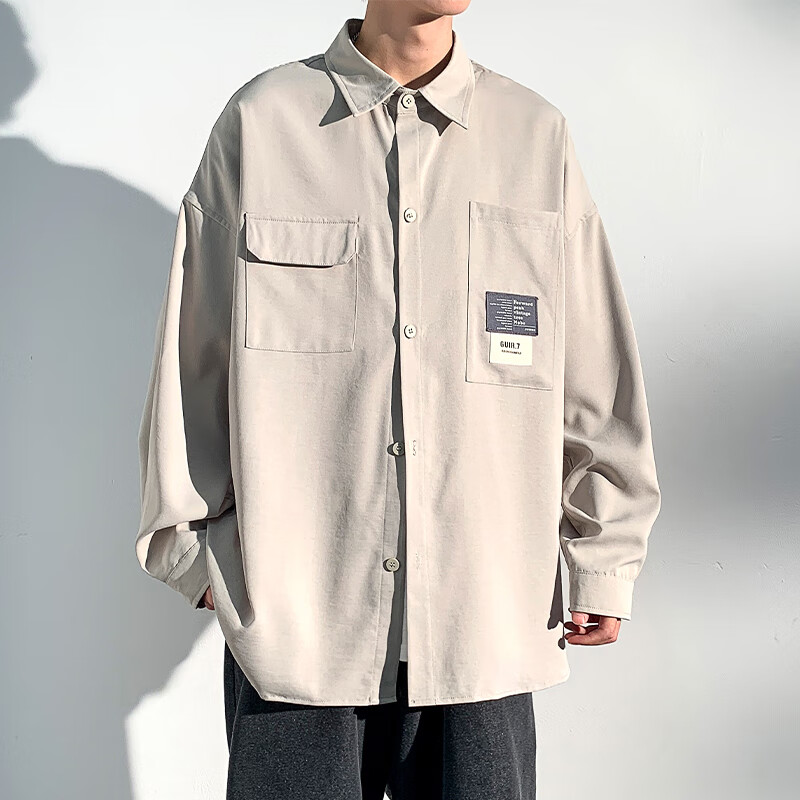 Foss Phil Hong Kong Style Long-Sleeve Shirt Jacket for Men, Spring And Autumn Ca...