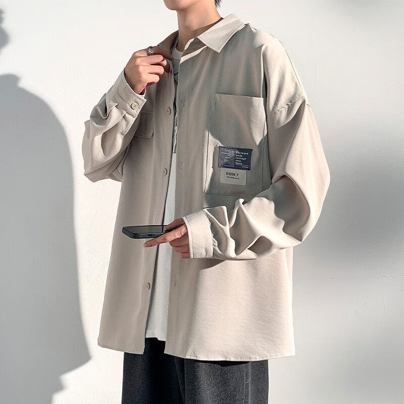 Foss Phil Hong Kong Style Long-Sleeve Shirt Jacket for Men, Spring And Autumn Ca...