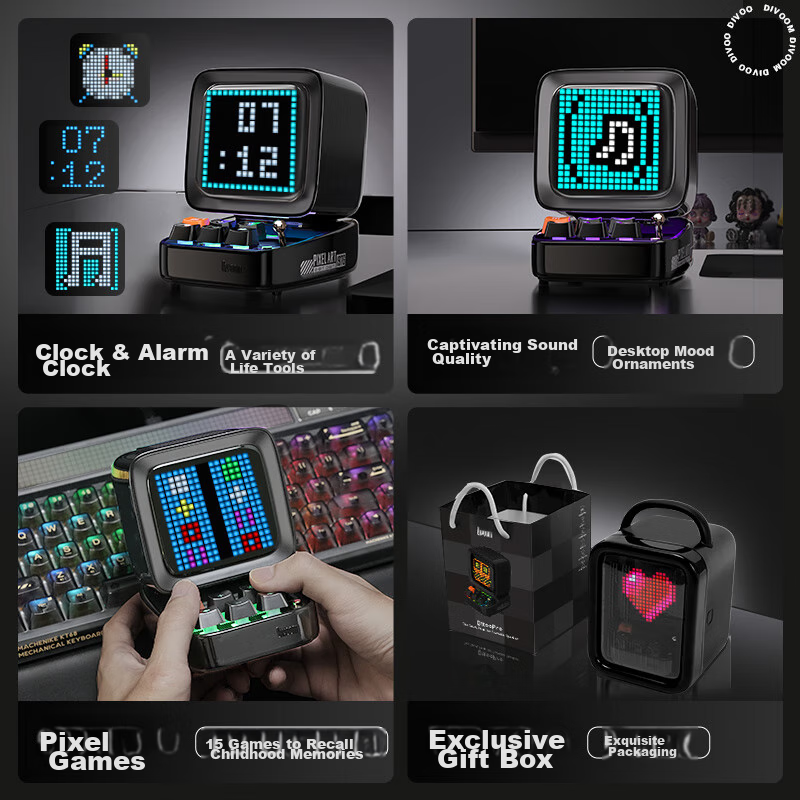 Divoom Pixel Speaker, Retro Wireless Bluetooth Lyric Speaker, Desktop Computer S...