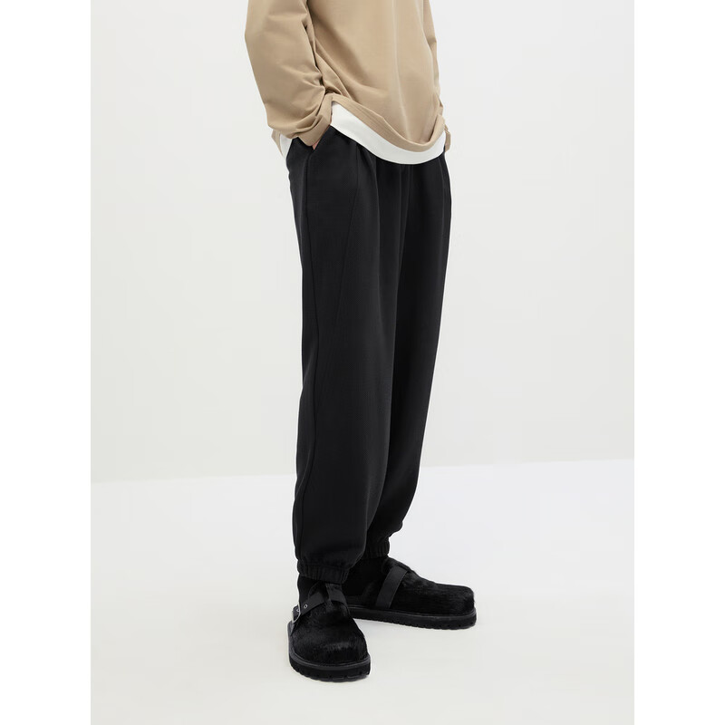 GXG Men's Wear 2024 Waffle Texture Fabric Men's Tapered Pants, Black, 180/XL