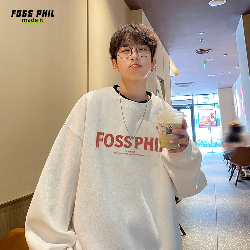 Foss Phil Round Neck Casual Sweatshirt for Men, Spring And Autumn Loose-Fitting...