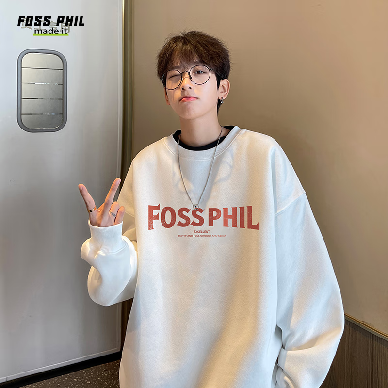 Foss Phil Round Neck Casual Sweatshirt for Men, Spring And Autumn Loose-Fitting...