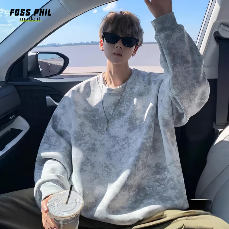 Foss Phil Men's Sweatshirt, Spring And Autumn Long-Sleeve Tie-Dye Vintage Base L...