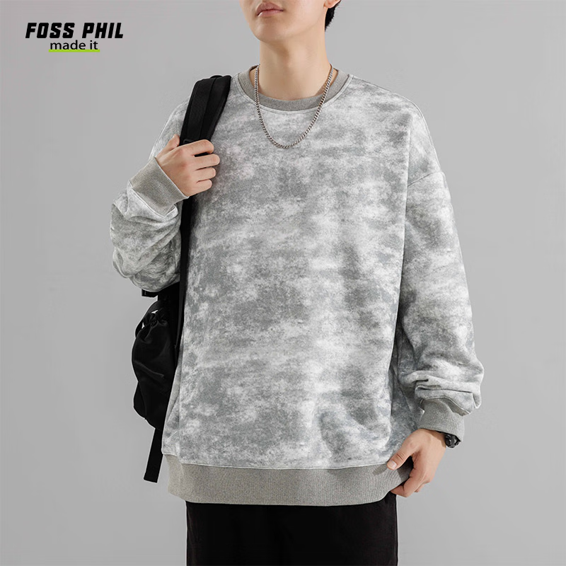 Foss Phil Men's Sweatshirt, Spring And Autumn Long-Sleeve Tie-Dye Vintage Base L...