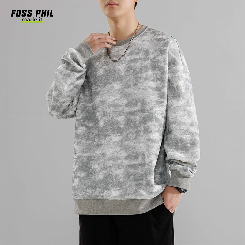 Foss Phil Men's Sweatshirt, Spring And Autumn Long-Sleeve Tie-Dye Vintage Base L...