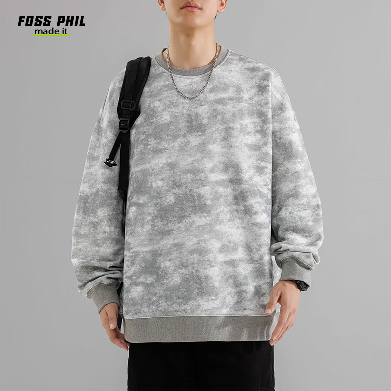 Foss Phil Men's Sweatshirt, Spring And Autumn Long-Sleeve Tie-Dye Vintage Base L...