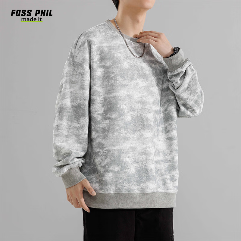 Foss Phil Men's Sweatshirt, Spring And Autumn Long-Sleeve Tie-Dye Vintage Base L...