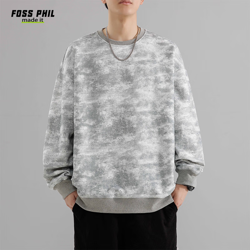 Foss Phil Men's Sweatshirt, Spring And Autumn Long-Sleeve Tie-Dye Vintage Base L...