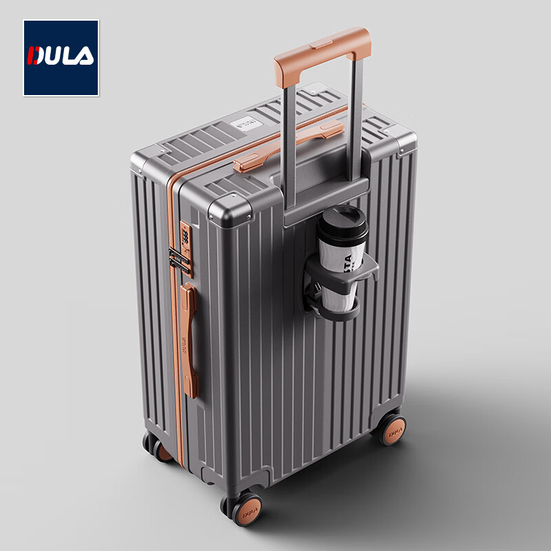 DULA High-Value Suitcase with Cup Holder, Multi-Functional Men's Trolley Case, W...