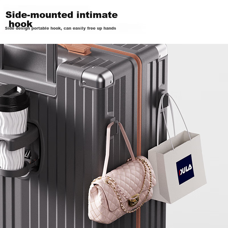 DULA High-Value Suitcase with Cup Holder, Multi-Functional Men's Trolley Case, W...