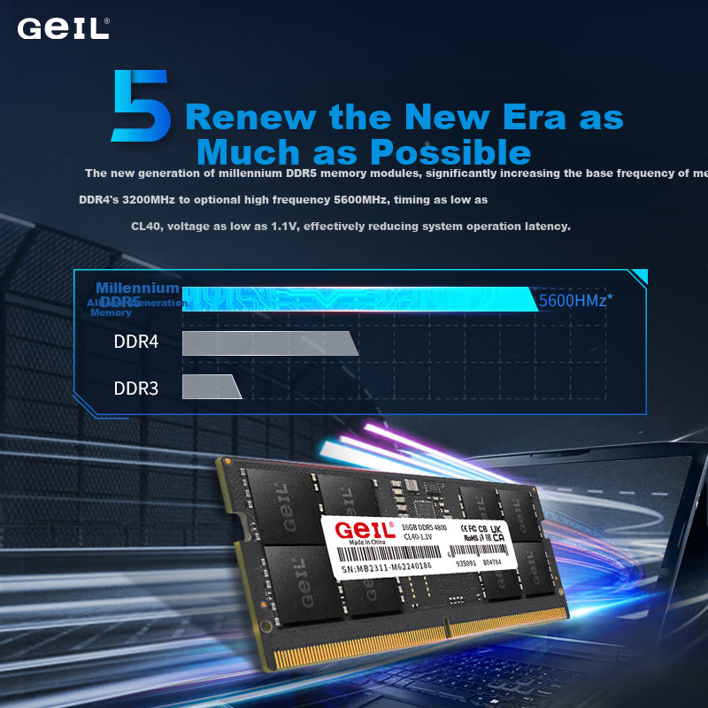 GEIL Golden 32GB (16GBx2) Kit DDR5 5600 Laptop Memory Module Millennium Series