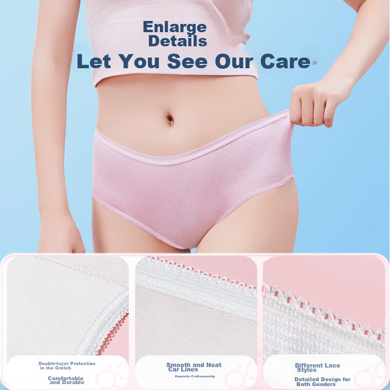 Freego Pure Cotton Disposable Underwear for Women, All-Cotton, No-Wash, Individu...