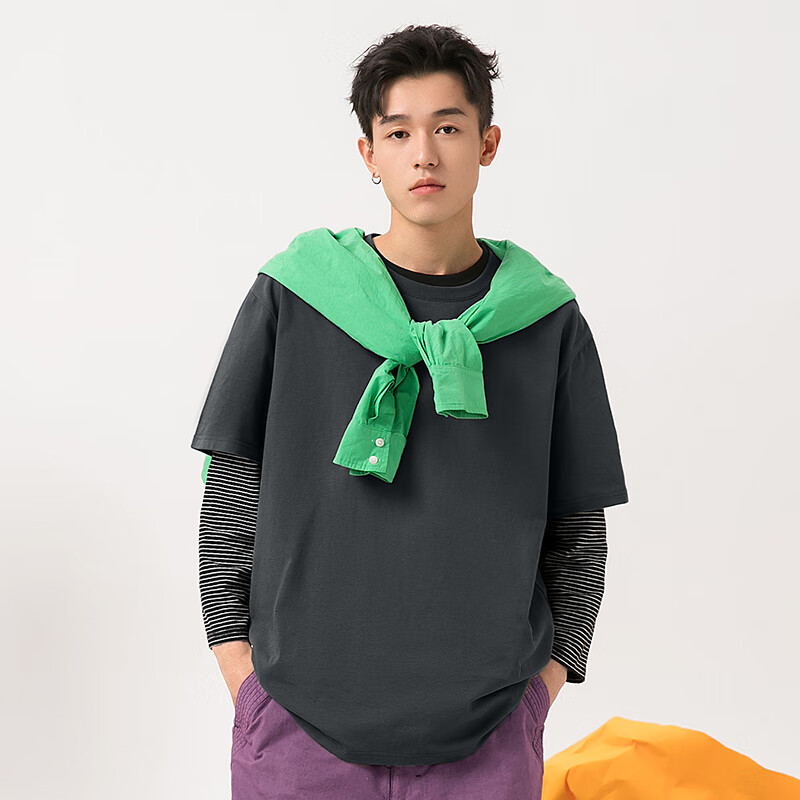 GENIOLAMODE Men's Cotton T-shirt Summer Trendy Casual Basic Round Neck Youth Sho...