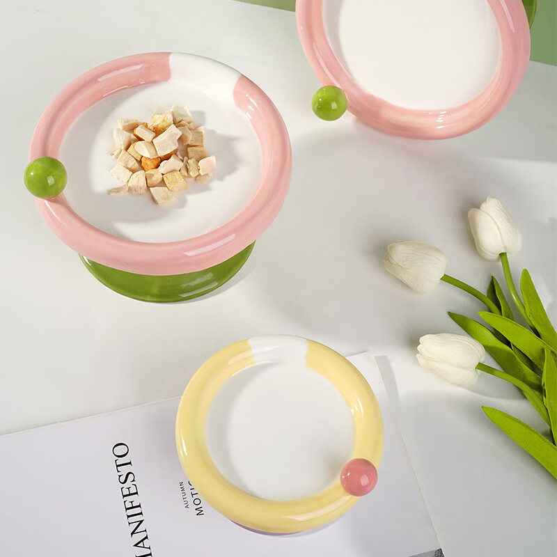 FD.Cattery Cat Bowl Ice Cream Ceramic Cat And Dog Bowl, High-Foot Neck Protectio...