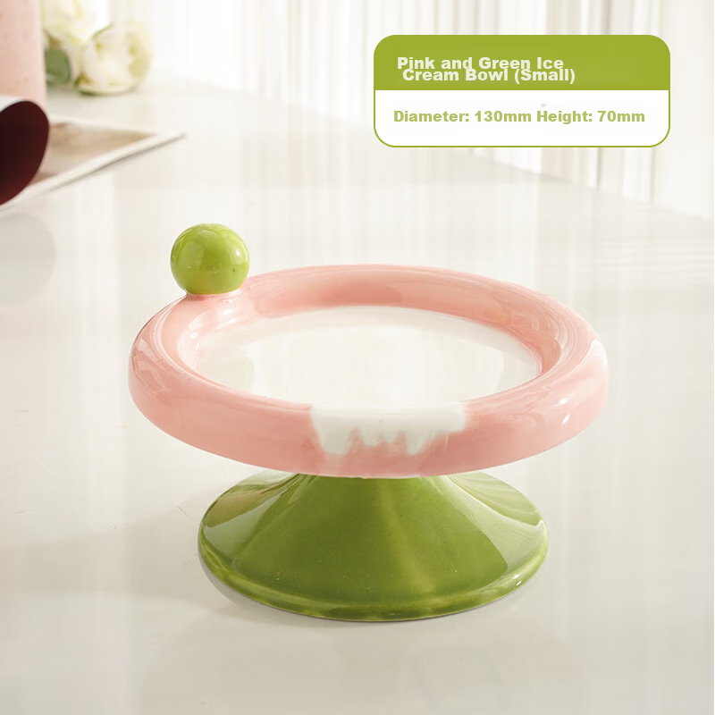 FD.Cattery Cat Bowl Ice Cream Ceramic Cat And Dog Bowl, High-Foot Glazed Easy-To...