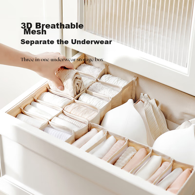 EACHY Underwear Storage Box, Socks, Home Fabric Underwear Drawer-Style Three-In...