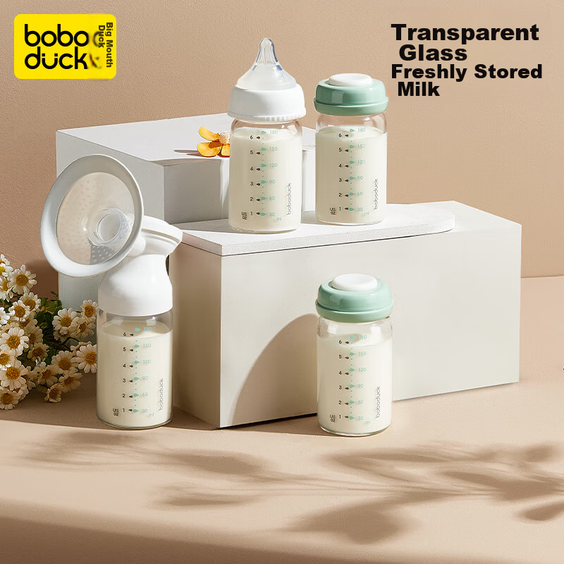 Boboduck Wide-Mouth Glass Breast Milk Storage Bottle for Newborns, 180ml Capacit...