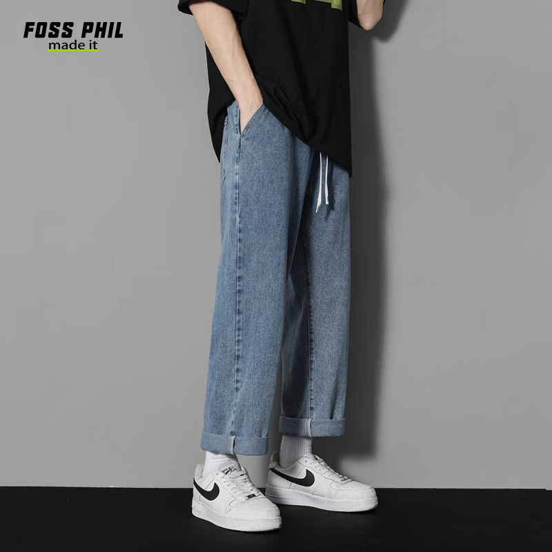 Foss Phil Men's Loose Straight Leg Jeans Spring Summer Casual American High Stre...