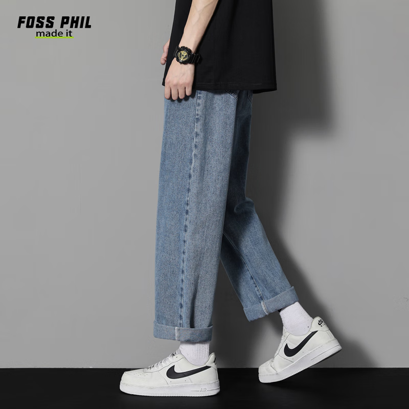 Foss Phil Men's Loose Straight Leg Jeans Spring Summer Casual American High Stre...