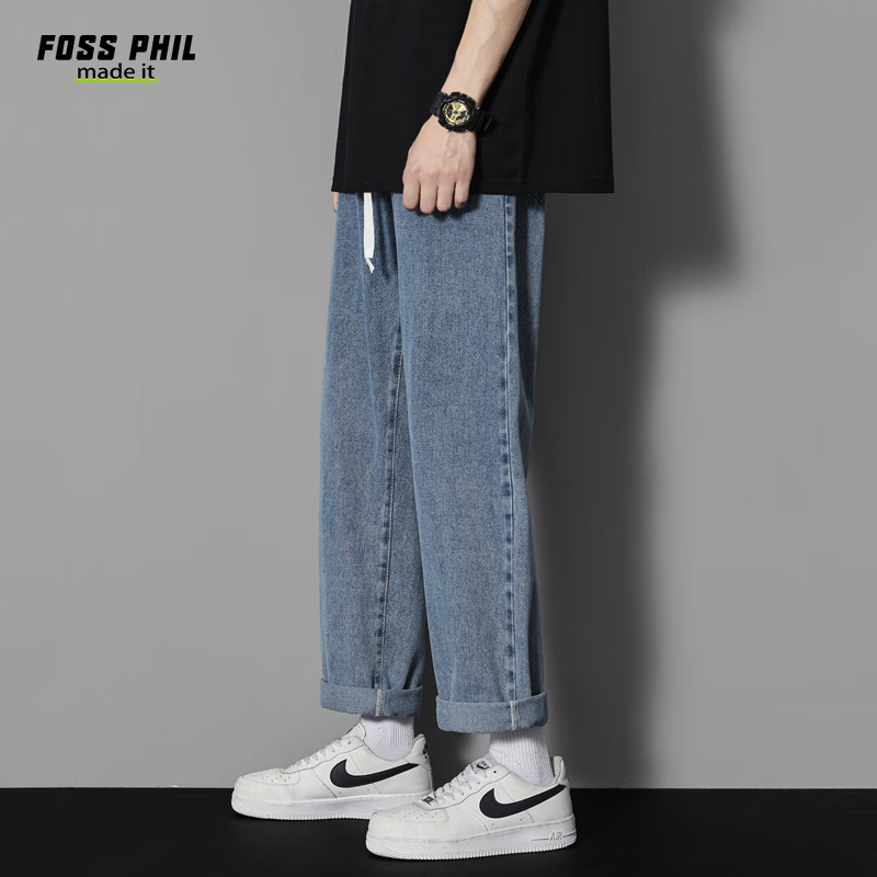 Foss Phil Men's Loose Straight Leg Jeans Spring Summer Casual American High Stre...