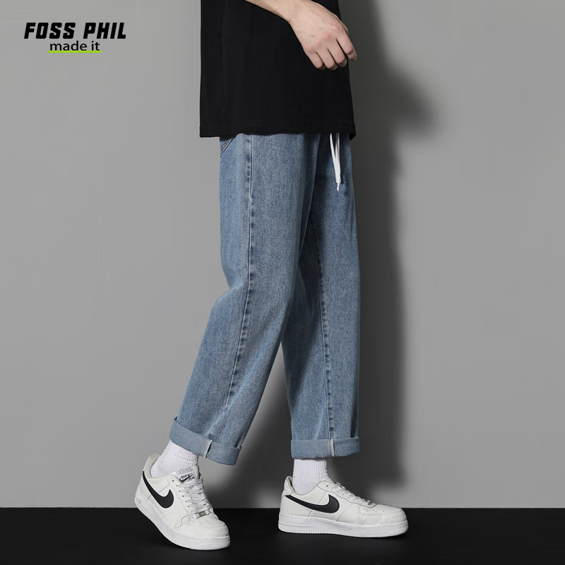 Foss Phil Men's Loose Straight Leg Jeans Spring Summer Casual American High Stre...