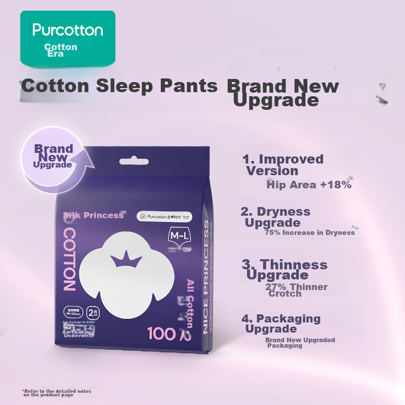 PurCotton Medical-Grade Comfort Pants Sanitary Napkins, Pure Cotton, 2 Pieces (M...